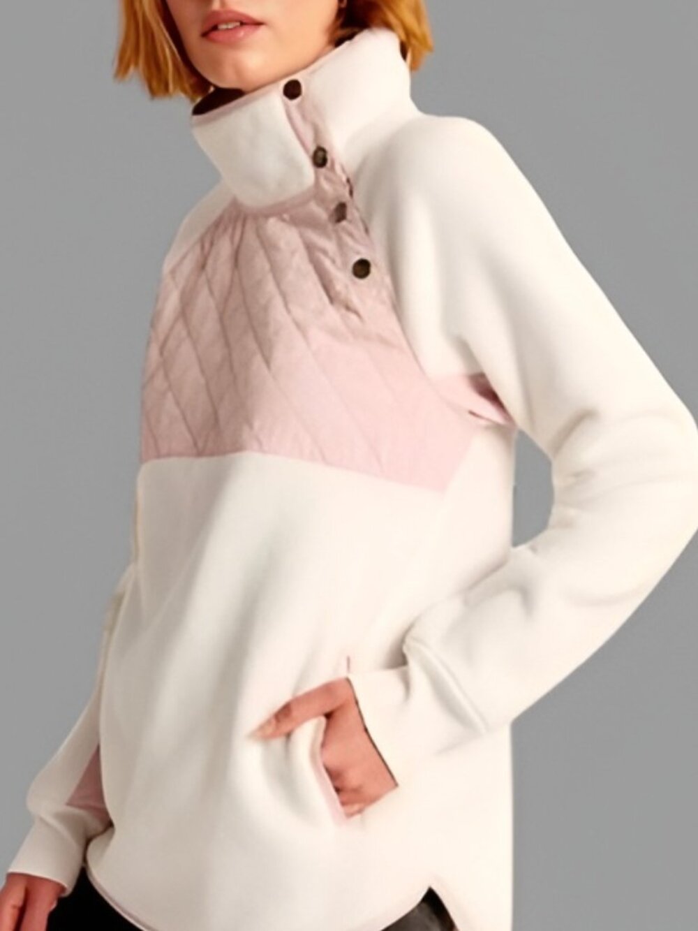 Abercrombie & Fitch Asymmetrical Snap-Up Fleece Jacket Pink White Size Small - Picture 4 of 12